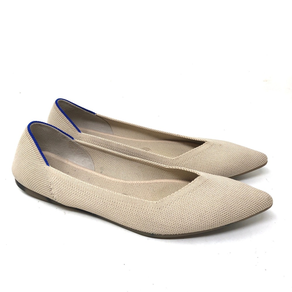 Rothy's Womens 9 The Point Sand Beige Flats‎ Tortoise Sole Pointed Toe Knit